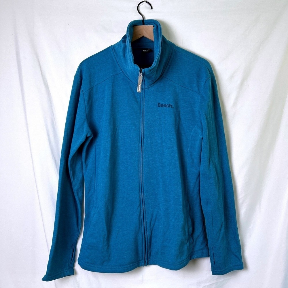 Bench Women Full Zip Thumbhole Mock Neck Sweatshirt Size XXL Teal Blue Active